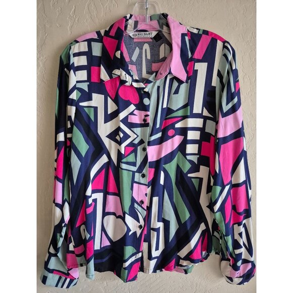 Big Dart Vintage Button-Up Abstract Print Long-Sleeve Shirt EUR 44 DC/H 42 UK 14 - Picture 5 of 5